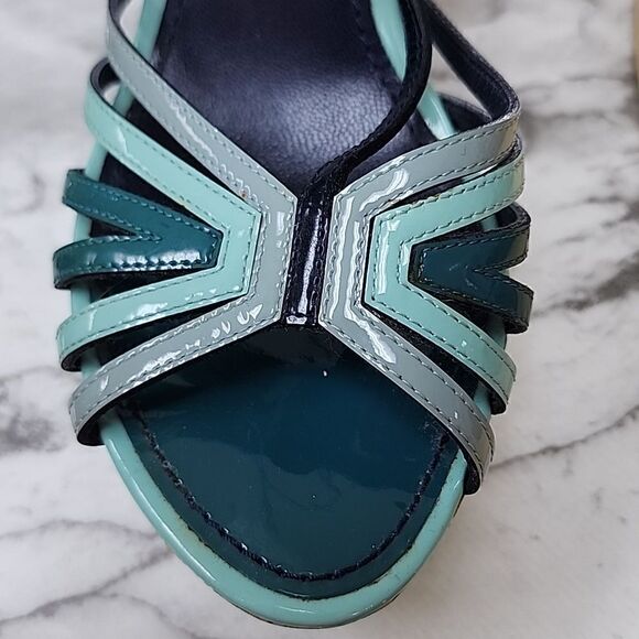 Authentic Louis Vuitton Blue Green Tri-Color Women's Cork Wedges Size 36 - Picture 4 of 9